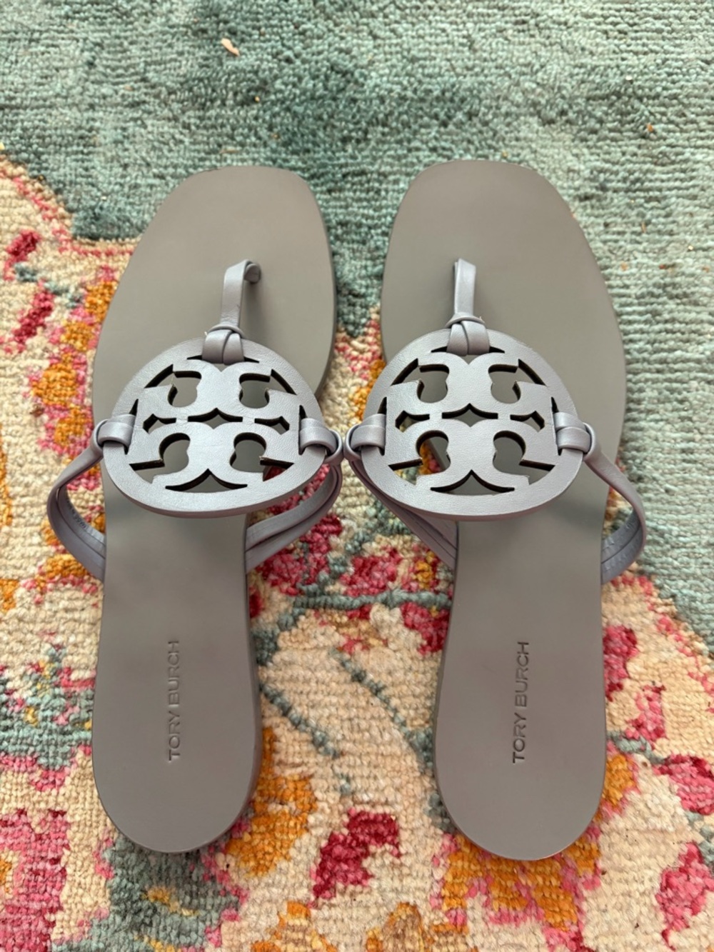 Tory Burch Miller Logo Thong Sandals in Gray